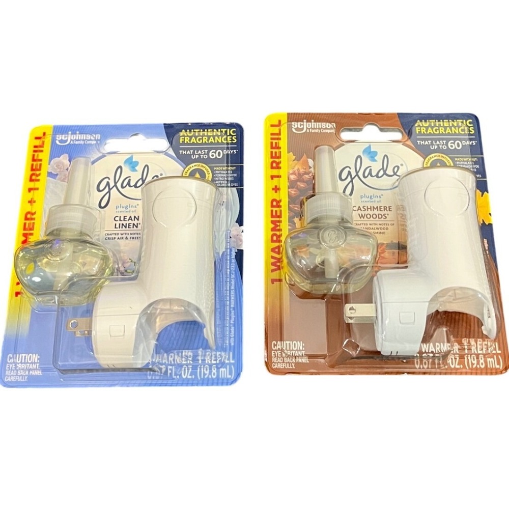 Glade PlugIns Scented Oil Warmer + Refill 2 Pack Multi Linen Cashmere Woods NEW